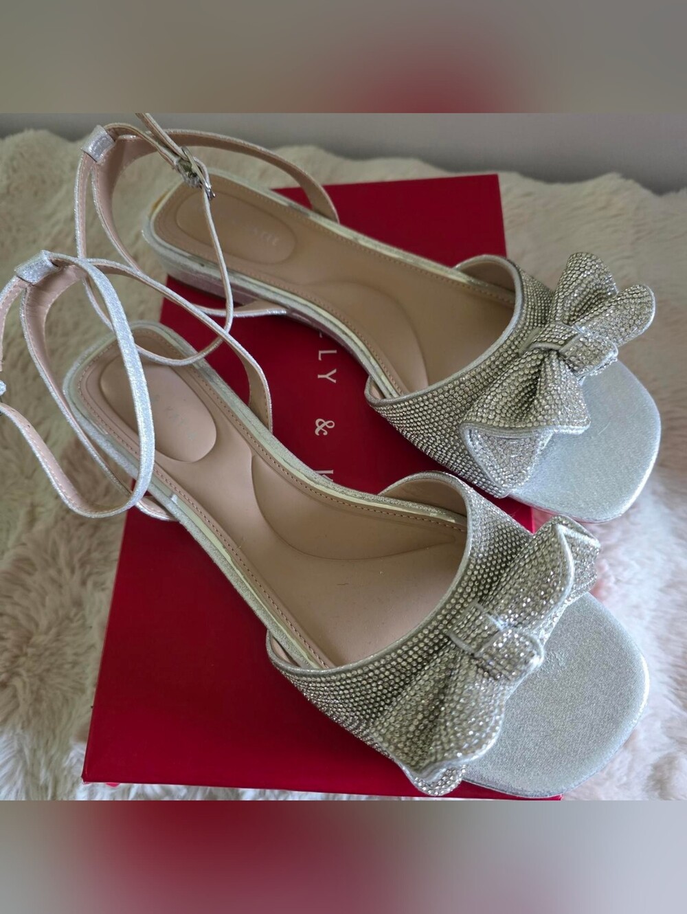 Sparkling Silver Bow Slingback Sandals - Women NEW